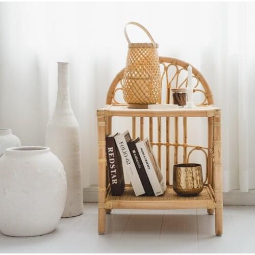 MIDOSHARK Handmade rattan original bedside table with storage space Rattan side tables for living room