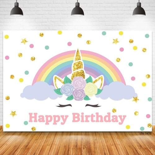 Custom Name Unicorn Flowers Rainbow Background For Photo Studio Glitters Birthday Party Baby Children Photography Backdrop Props