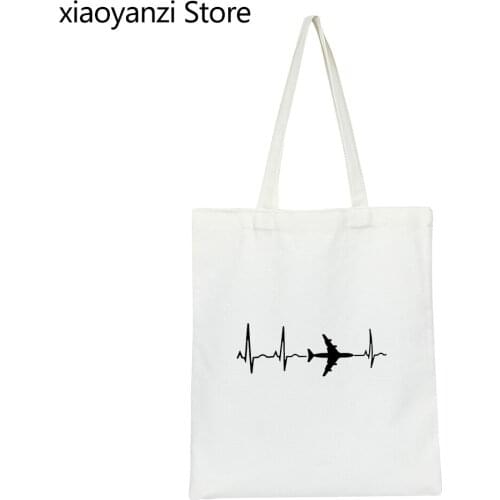 Plane Handbag Aviation Tank Cardiogram Enthusiasts Shopping Bags Comfortable Leisure Casual Travel Space Eco Reuseable Bag