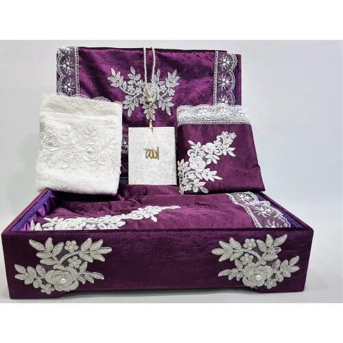 Coffer Prayer Rug Team 8 Piece French Filet Lace Velvet Bundle Set Damson