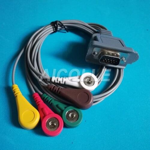 Compatible DMS 300-3A Holter cable 5 lead ECG cable snap on terminal 15pin connector