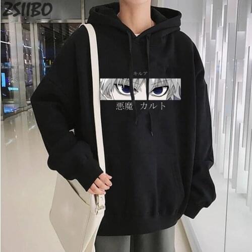 Streetwear Mens Sweatshirt Casual Hunter X Hunter Killua Zoldyck Devil Eyes Dark Punk Print Unisex Anime Hoodies Harajuku Tops