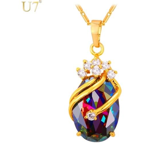 U7 Crystal Pendant Cubic Zircon Gold Color Trendy Party Wedding Gift For Women Jewelry Branches Necklaces P794