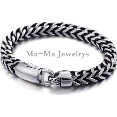 Vintage Leather Braided Cords Mens Stainless Steel Franco Bracelet 9inch