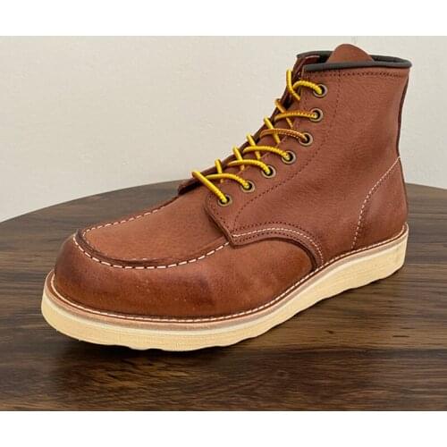Yomior New Handmade Vintage Men Boots Cow Leather Shoes Round Toe Ankle Boots Wings Goodyear Tooling British Motorcycle Boots