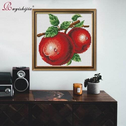 RUYISHIJIA Embroidery,Paintings,Needlework,Cross stitch kits,fruit apple,DIY Cross-stitch,thread embroidery