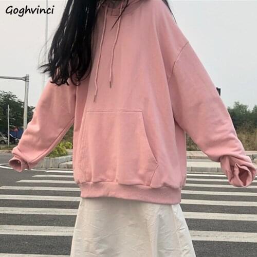 Solid Spring New with Hat Hoodies Women Simple Pockets Drawstring Students Ins Korean Style Tops Trendy All-match Harajuku Chic