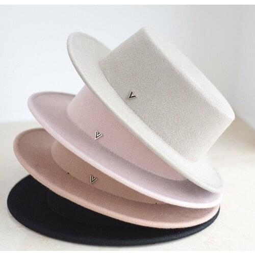 Autumn Winter Female Felt Hat Letter Fedoras Wide Brim British Style Vintage Fedoras Hat Women Ladies Fashion Elegant Wool Hat