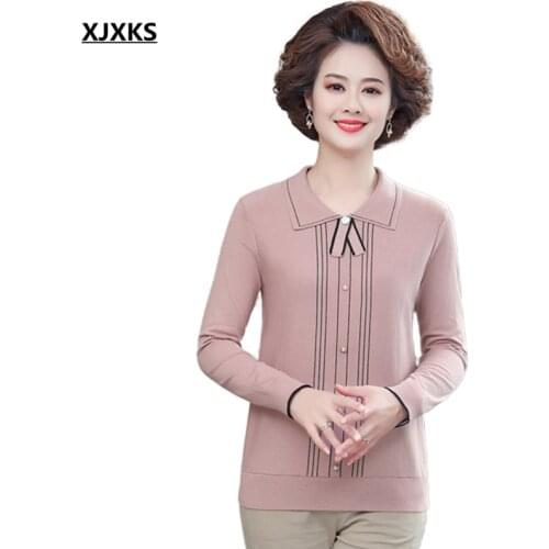 XJXKS High-end cashmere knitted sweater women pullover 2021 spring autumn new comfortable casual women lapel sweater