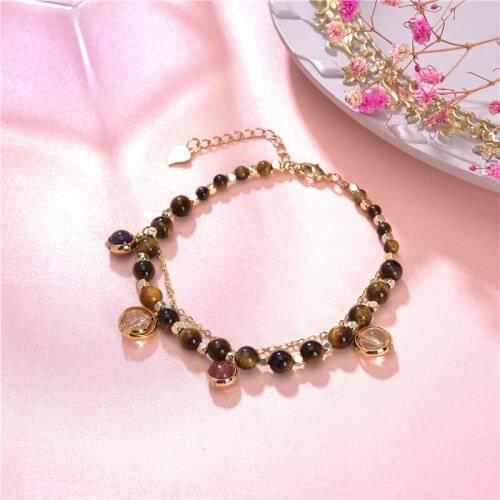 Natural Tiger Eyes Stone Beads Bracelet Adjustable Braided Rope Bangles for Women Yoga Healing Balance Bracelets Jewelry B433