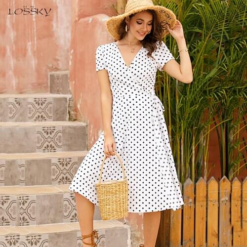 Women White Long Dress Summer Casual Dots Floral Womens Dresses Red Chiffon Midi Ladies Korean Fashion Clothing 2020 Vacation