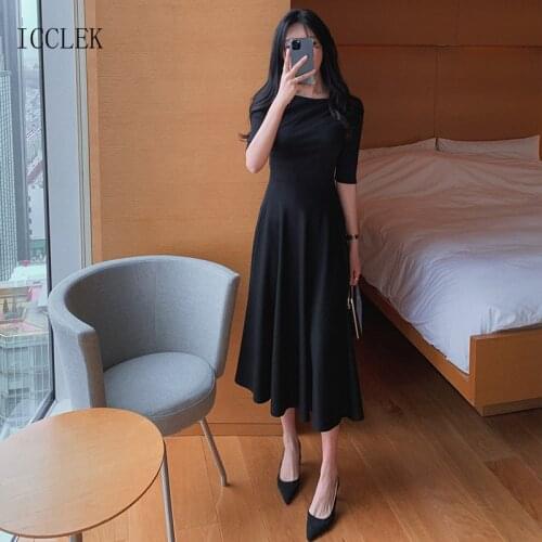Womens Dress For Summer Korean Niche Round Neck Elegant Dress Short Sleeve Dresses Off-Shoulder Waist Slimming Dresses 8744
