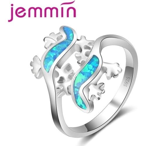 New Fashion Opal Rings Fine Jewelry Womens Rings Blue Fire Opal 925 Sterling Silver Ring Size 6 7 8 9 Dance Party Gift