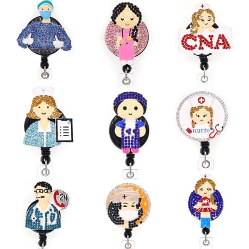 10 pcs/lot Free Shipping Nurse/Doctor Rhinestone Retractable Id Badge Holder Reel