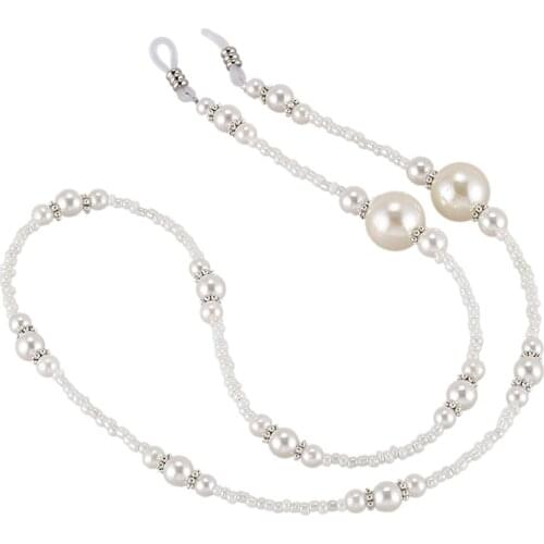 1x White Pearl Beaded Sunglass Eyeglasses Reading Glasses Chain Cord Holder