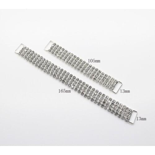 2pcs 4 ROWS Full Crystal Rhinestone Bikini Connectors Buckle/ Metal Chain For Swimming Wear Bikini Decoration