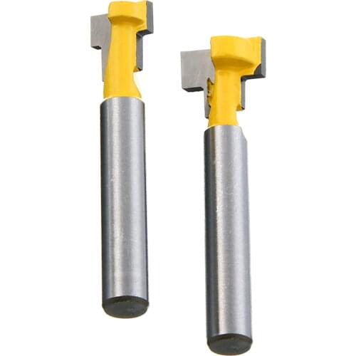 2Pcs 1/4'' Shank T-Slot Cutter Steel Handle 3/8'' & 1/2'' Length Router Bits For Woodworking Tools
