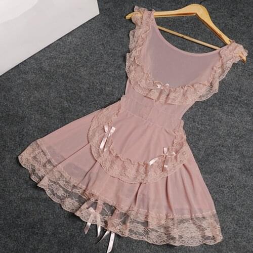 2020 Summer Lingerie Stretch Lace and Mesh Open Back Chemise Sexy Sleepwear Women Babydoll nightgown