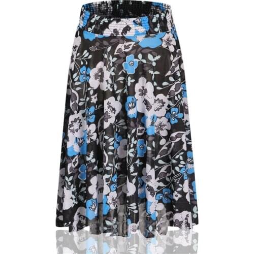 2021 Floral Print Women Skirts Summer Blue High Waist Casual Vintage Swing Retro Skater Midi Skirt Jupe Femme Faldas Mujer Y799