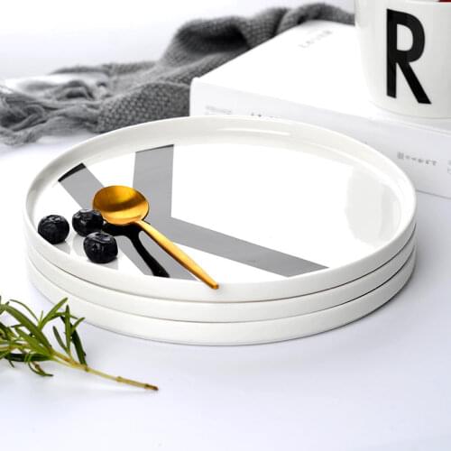 8 inch ceramic dinner plates Europe style round on-glazed porcelain dishes black letter printed eco-friendly ins popular plate