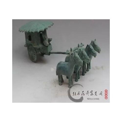 Antique bronzes, the emperor, riding a four horse drawn car, antique collection