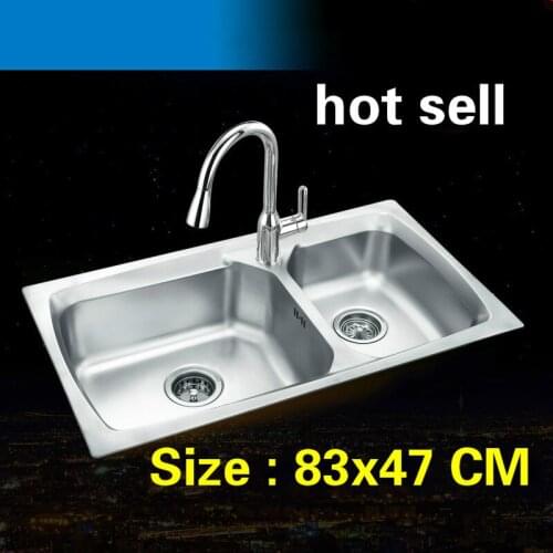 Free shipping Hot sell whole drawing standard luxurious kitchen double groove sink food grade 304 stainless steel 830x470 MM