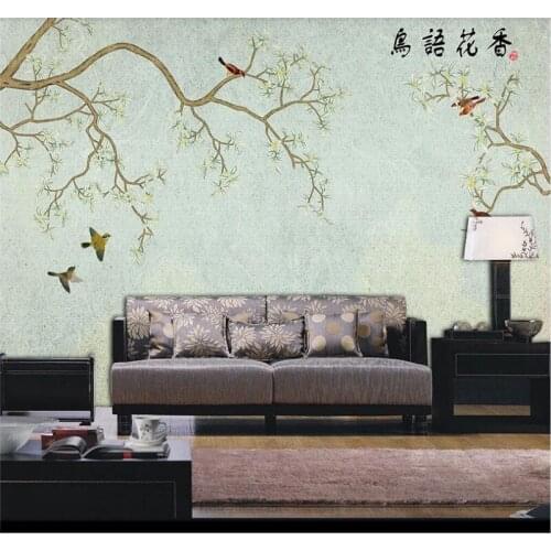 XUE SU Large custom mural wallpaper hand-painted simple fashion flowers and birds background wall