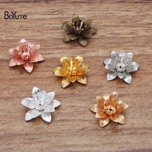 BoYuTe (50 Pieces/Lot) 15*6MM Metal Brass Three-layer Flower Materials Diy Handmade Jewelry Making Accessories