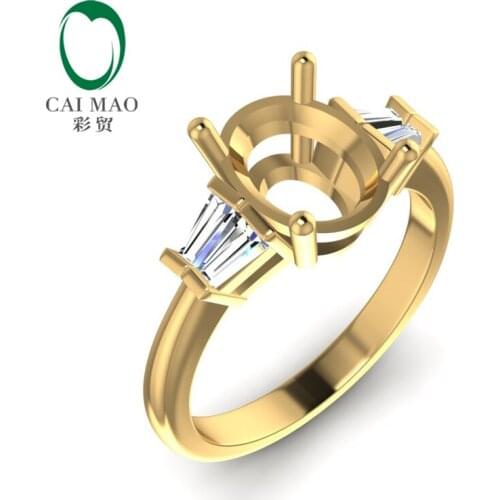 Caimao 0.31CT Oval 14k Yellow Gold Baguette Diamond 7x9mm Ring Prong