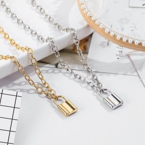 Link Chain Necklace Neck Chains Lock Pendant Jewelry For Women Punk Choker Padlock Goth Jewelry Grunge Aesthetic Accessories