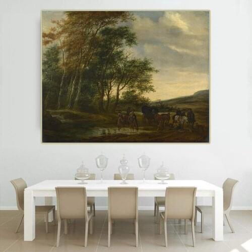 Citon Jacob van Ruisdael《A Landscape with a Carriage and Horsemen at a Pool》Canvas Oil Painting Picture Decor Home Decoration