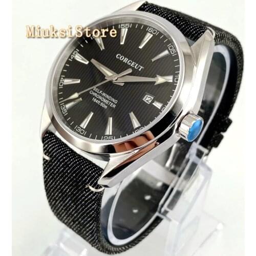 Corgeut 41mm men top mechanical watch sapphire crystal date luminous leather strap Seagull automatic movement mens watches