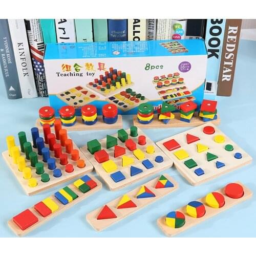 Children Montessori Toys Geometric Shape Building Block Cognitive Toy Early Education Preschool Toys Kids Building Block Toy
