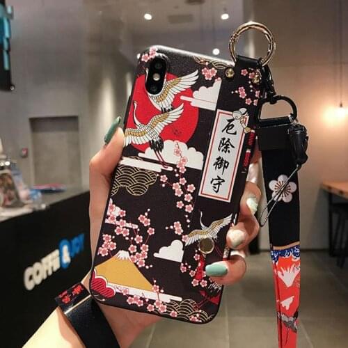 Elegant Matte Phone Case for Samsung S10e S8 S9 S10 S20 Ultra Note 8 9 10 Plus Soft Back Covers 3D Embossed Wrist Lanyard