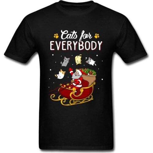 Cat Funny Ugly Christmas Santa Sled Printed T Shirt Xmas Coupons Cotton Round Collar Men Tee-Shirts Summer Fall Happy New Year