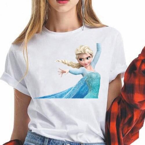 Disney Simple Tshirt Women Elsa Queen And Anna Printed T-shirts Femme Soft Girl Aesthetic Frozen T Shirt Clothes