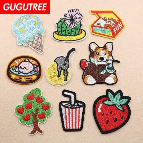 GUGUTREE embroidery dogs trees patches fruits cactus patches badges applique patches for clothing XW-39