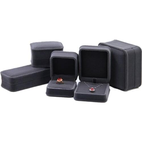 Valentines Day Double Ring Box for Packing Necklace Pendant Jewelry Gift Display Organizer Case High Quality Velvet Black