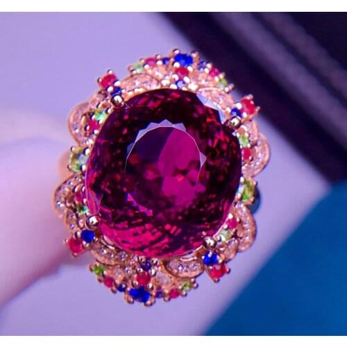 E405 Rubillite Ring Fine Jewelry 18 K Gold Natural Rubi Tourmaline 11.6ct Gemstone Diamond Gift Female Rings for Women Fine Ring