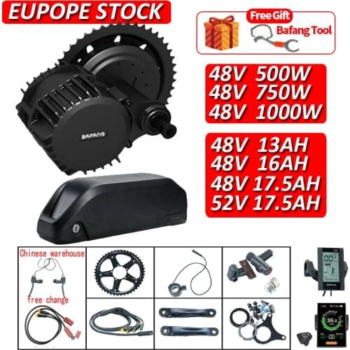 BAFANG Kit 750W/500W/1000W Mid Drive Motor Ebike Conversion Kit with Battery 48V 13AH/16AH/17.5AH 52V 17.5AH 8fun BBSHD BBS02