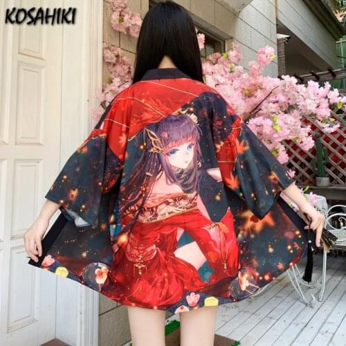 KOSAHIKI Kimono Summer Women Yukata Haori Japanese Kimono Cardigan Yukata Female Japanese Streetwear Sunproof Aesthetic Clothes