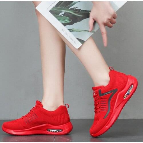 Women Knitting Sneakers Air Mesh Lace Up Shallow Ladies Vulcanized Shoes Comfortable Breathable Fashion Female Air Cushion Shoes