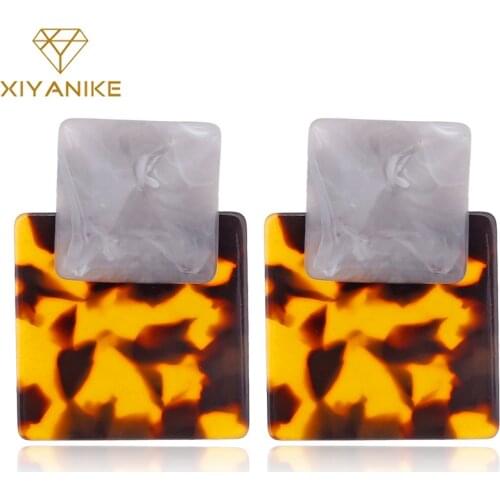 XIYANIKE 2018 Trendy Leopard Acrylic Resin Geometric Square Round Dangle Earring Women Acetate Design Earrings For Women E1981