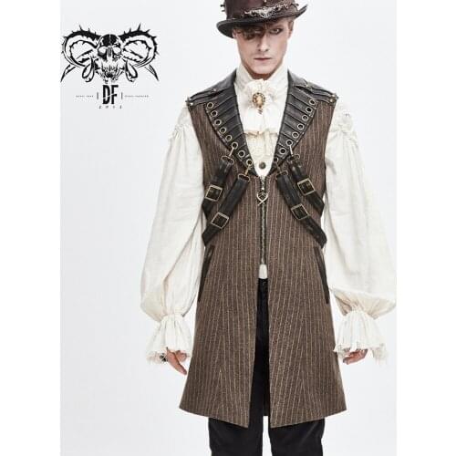 Devil Fashion Mens Steampunk Retro Sleeveless Striped Long Waistcoat Punk Fashion Stage Magic Performance Halloween Costume
