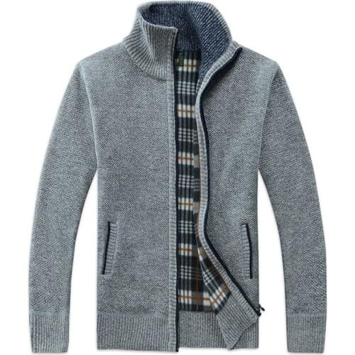 QSuper Mens Slim Sweaters Stand Collar Fit Zipper Sweater Jackets Men Solid Cotton Thick Warm Coats Men Bomber Jacket