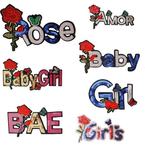1 Pcs Baby,Girl,Amor sequin icons Embroidered Iron on Patches for Clothing DIY Stripes Clothes Patchwork Stickers Custom Badges