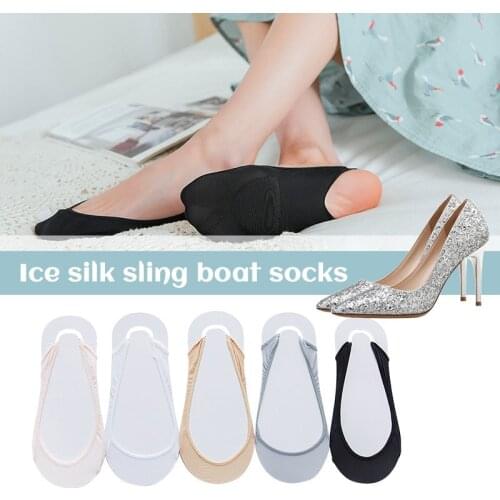 Socks Womens 1/3/5 Pairs Invisible Boat Socks Women Summer Silicone Non-Slip Socks for High Heels Shoes Ice Silk Thin Half-Palm