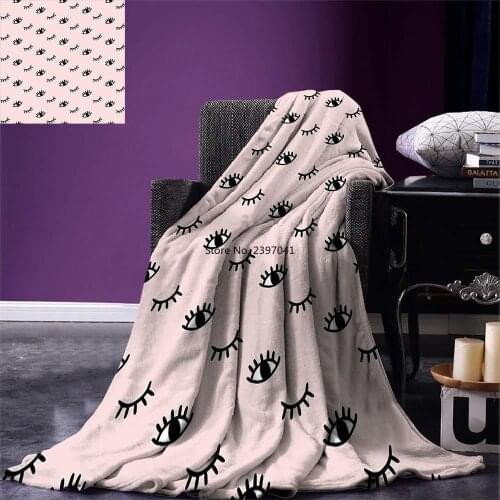Eyelash Throw Blanket Doodle Style Open and Closed Eyes Hand Drawn Sketch Abstract Cute Kids Design Warm Microfiber Blanket