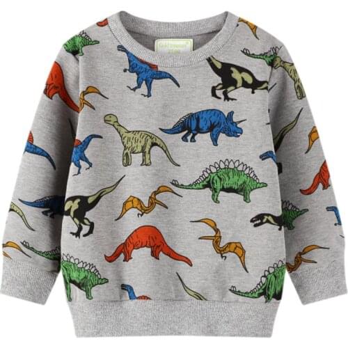 Autumn Girl Boy Cartoon Dinosaur Print Loose Long-sleeved Cotton Sweater Top Fashion Animals Sweatshirt