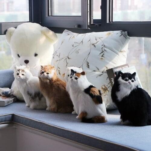 Realistic Fur Animals Home Ornament Children Plush Animals Toys Lifelike Standing Cats Dolls Kids Animals Gifts Cute Cat Models